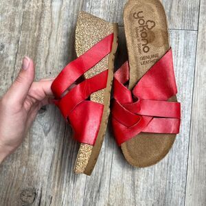 Yokono Sandals Strappy Leather Women's 7.5 Red